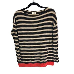 Lou & Grey Black Beige & Red Striped Sweater Boat Neck Oversized XS